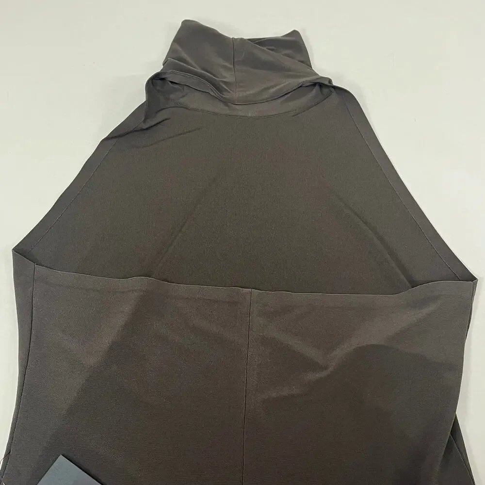 NORMA KAMALI Halter Turtle Fishtail Gown 4-Way Stretch Womens Sz M/38 Chocolate - Picture 7 of 9